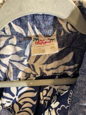 Go Barefoot Hawaiian Aloha Shirt Blue Hibiscus Floral Print 3XL